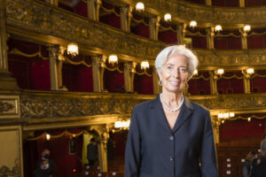 Foto ritratto di Christine Lagarde al Teatro Carignano