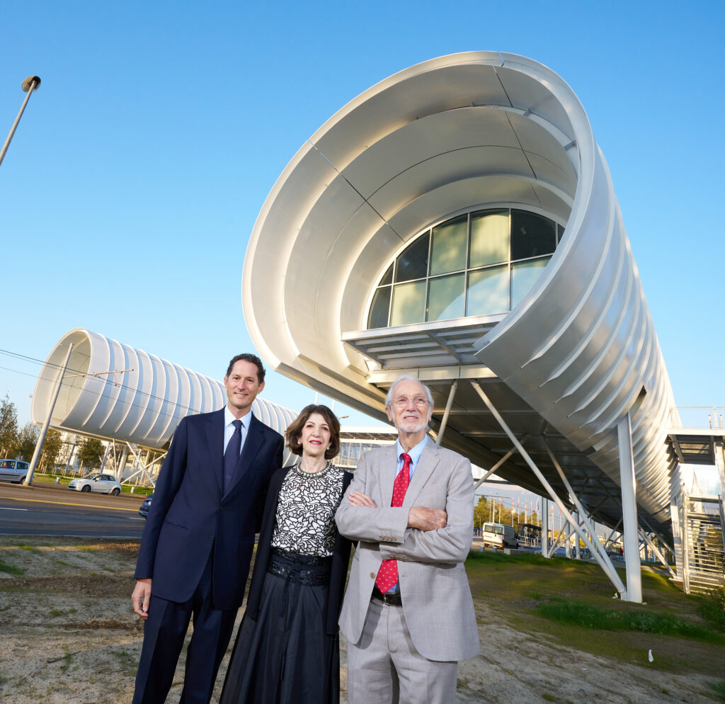 Foto di John Elkann, Fabiola Gianotti e Renzo Piano all'inaugurazione del CERN Science Gateway