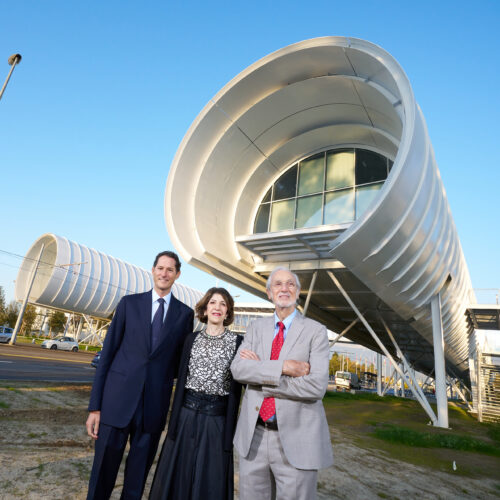 Foto di John Elkann, Fabiola Gianotti e Renzo Piano all'inaugurazione del CERN Science Gateway